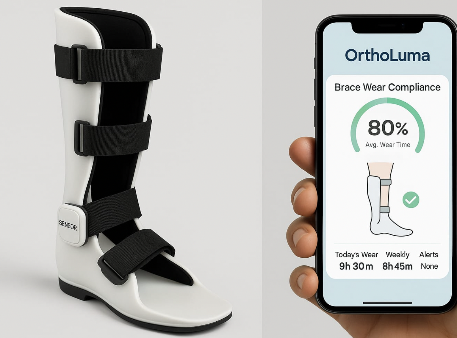 OrthoLuma brace sensor paired with the mobile app